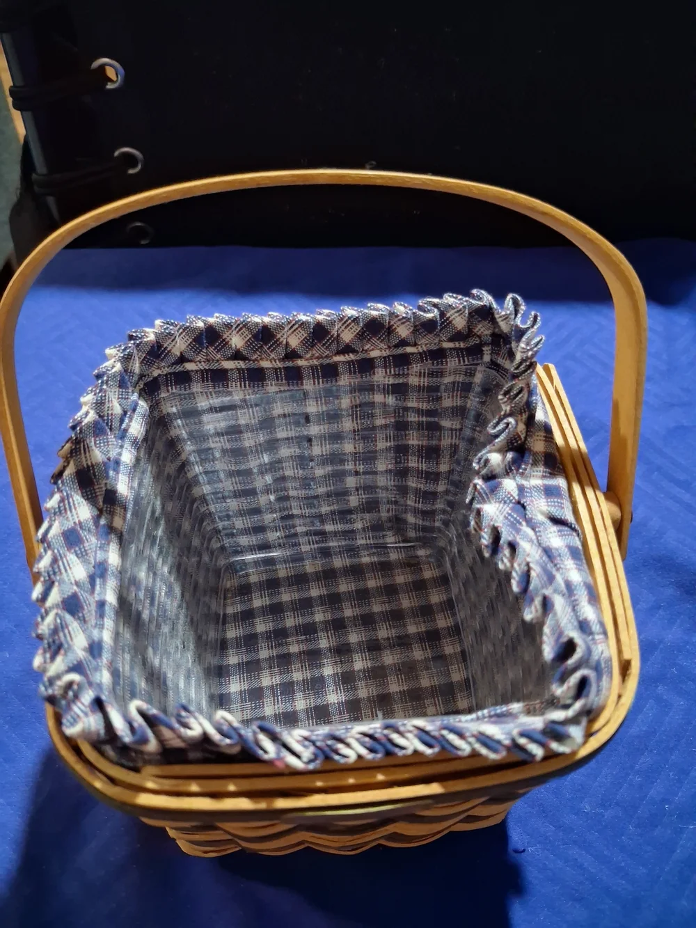 Longaberger Blue Plaid Lined Woven Storage Basket